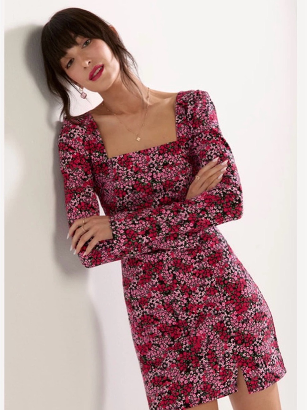 Francesca's Collections Angelina Long Sleeve Ditsy Floral Mini Dress XS